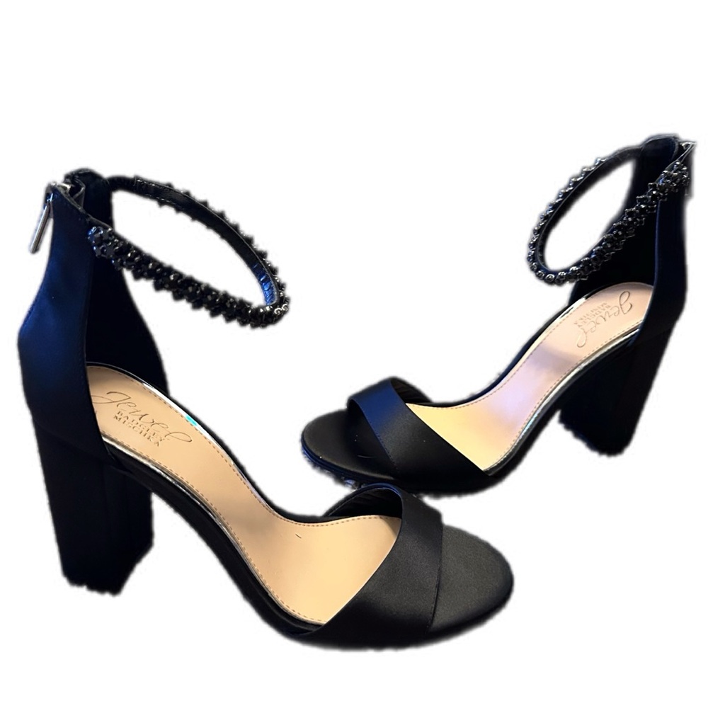 Jewel Badgley Mischka Black Louise Peep-Toe Block Heel